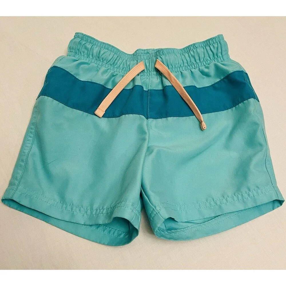 Cat & Jack Boys Blue Colorblock Swim Shorts XS (4/5) Drawstring Lined